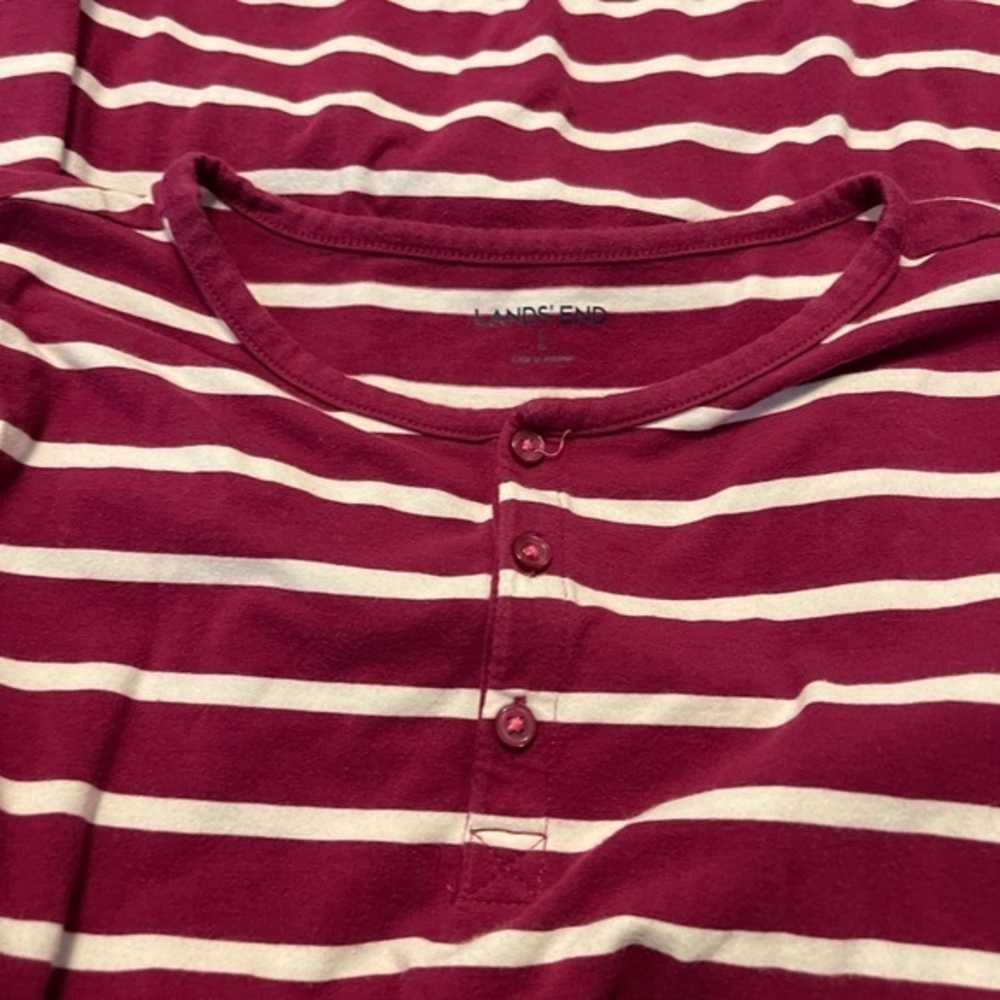 Lands’ End L raspberry pink/white stripe buttoned A line long sleeve top - Picture 5 of 6